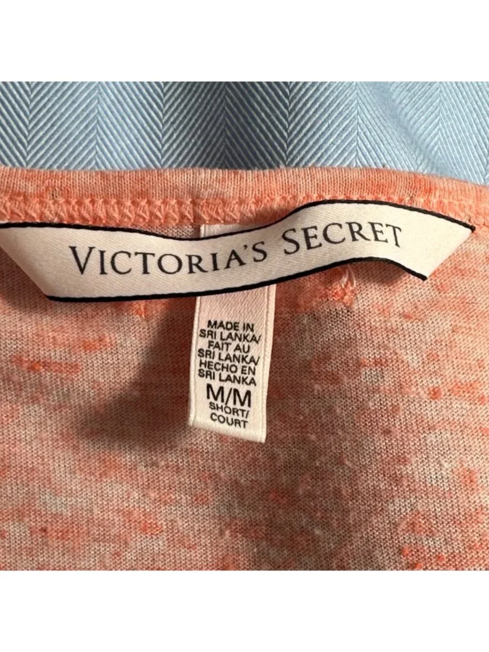 Victoria's Secret Coral V-Neck T-Shirt M Polyester/Linen Blend Beachy Vacation - Picture 4 of 12